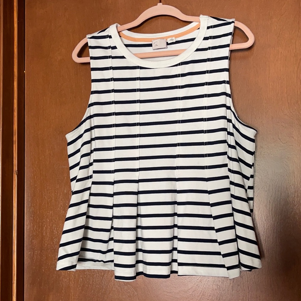 Anthropologie 9-n15 s'cl Navy and White Striped Peplum Top XL